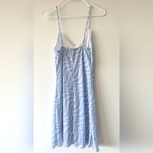Baby Blue, White, & Lavender Sheer Babydoll Lettuce Trim Midi Dress Size M - Picture 5 of 12